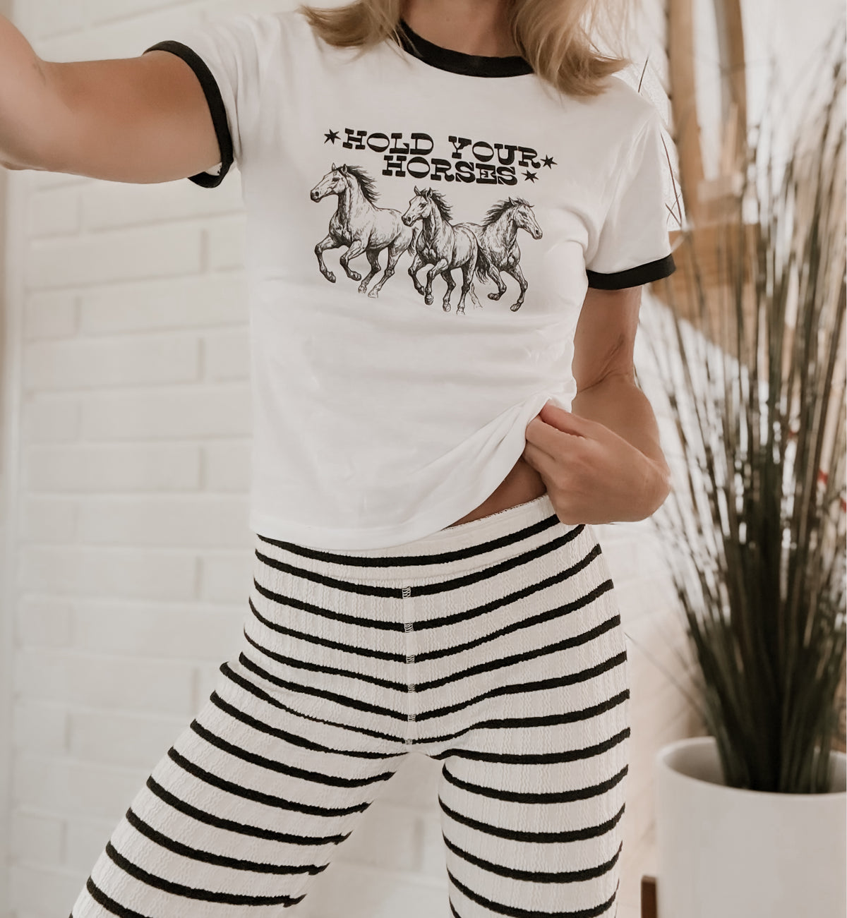 Hold Your Horses Ringer Crop Tee
