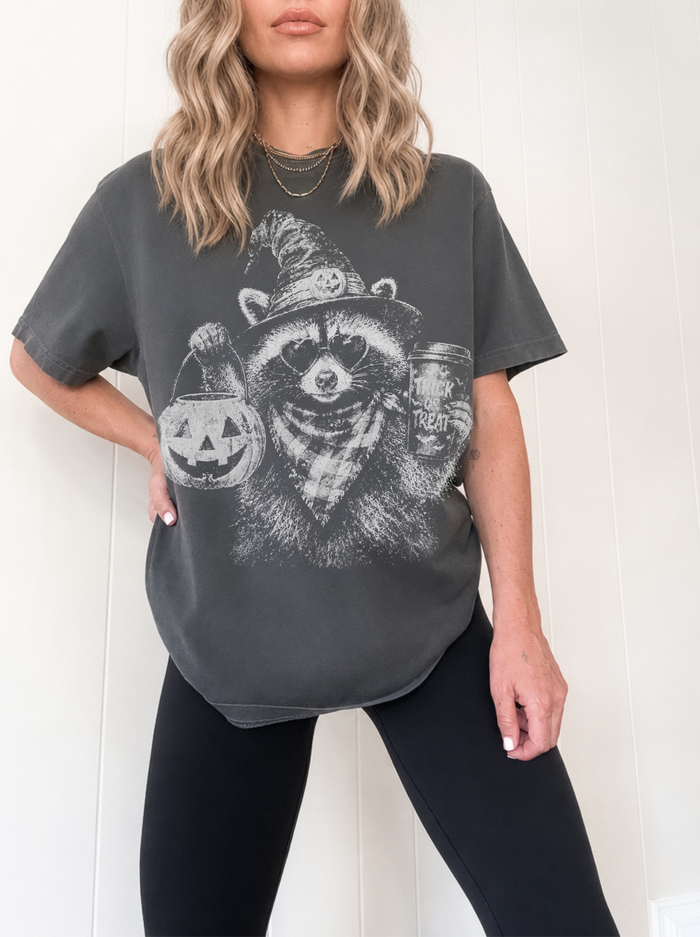 Raccoon Trick-or-Treat Halloween Tee