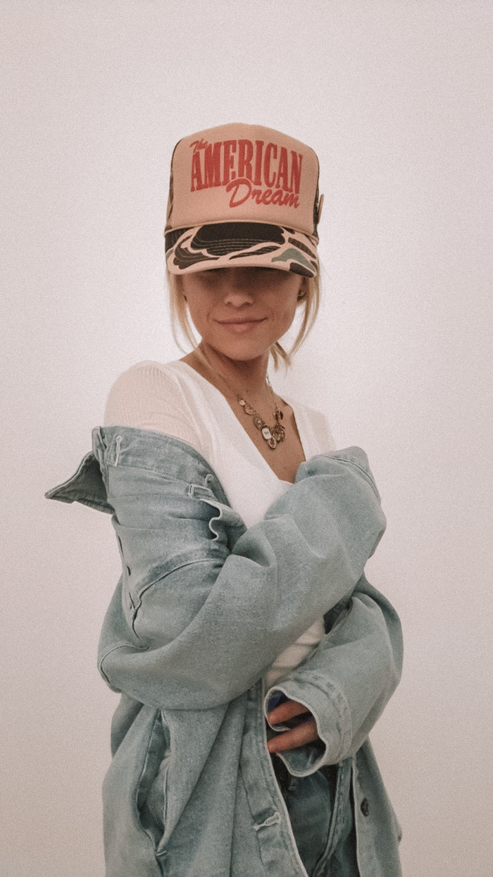 American Dream Trucker Hat - Tan + Camo