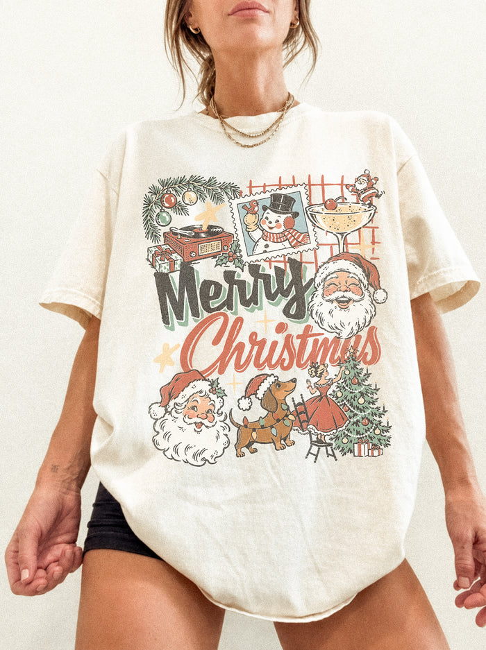Santa Merry Christmas Collage Tee