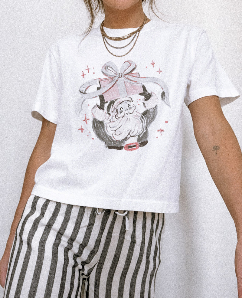Santa Christmas Boxy Crop Tee