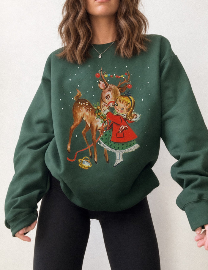 1950's Retro Christmas Deer Sweatshirt